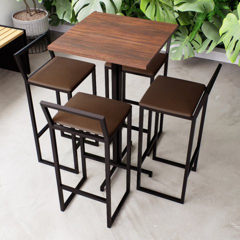Conjunto Mesa Alta Bistrô Quadrada Imbuia 4 Banquetas Confort Estofado Don Castro