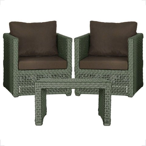 Mesa e 2 Poltronas Madri Corda Náutica Estofado 9 Trama Verde