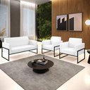 Ver imagem 2 de Sofá Namoradeira com 2 Poltronas Base Industrial Alta Preto Marisa Corano Branco D03 - D\'rossi
