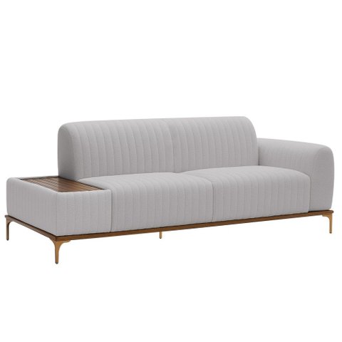 Sofá Molino 3 Lugares 180cm C/mesa Auxiliar Direito Pés Ouro.f Bouclé Cinza Claro - Nexta Casa