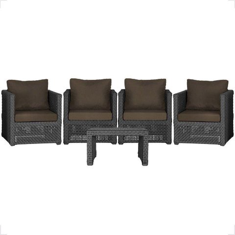 Mesa e 4 Poltronas Madri Corda Náutica Estofado 9 Trama Preto