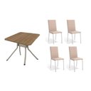Ver imagem 1 de Conjunto: Mesa Sala Jantar Loire C/ Tampo de Madeira 90cm + 4 Cadeiras Amsterdã Niquel/corano Bege