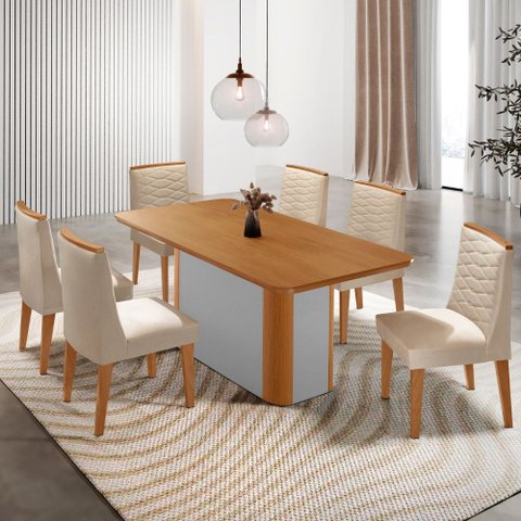 Mesa de Jantar Isadora 180cm Tampo Mdf Laminado com 6 Cadeiras Eloise