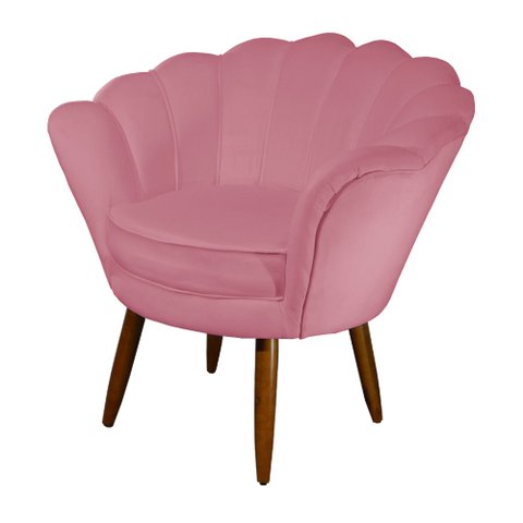 Poltrona Decorativa Pétala Suede Rosa Pés Madeira Ms Decor