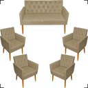 Ver imagem 1 de Kit Namoradeira Decorativa Para Sala Capitonê Com Base + 4 Poltronas Para Recepção Suede