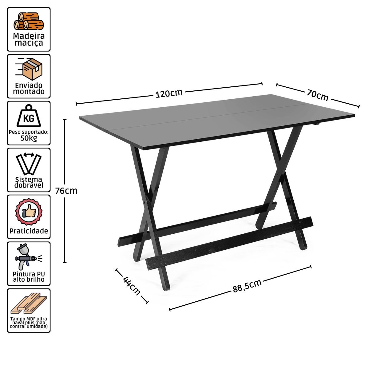 Kit 4 Conjuntos Dobráveis 120 X 70 com 6 Cadeiras Preto - Móveis Britz - 4