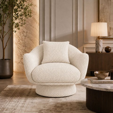 Poltrona Decorativa Aura Giratória Bouclê Moscow Design Orgânico