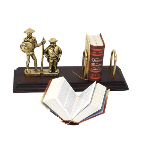 Porta Livro Dom Quixote e Sancho Pança em Latão + Mini Obra Completa Sat La Mancha