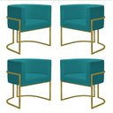 Ver imagem 1 de Kit 4 Poltronas Reforçadas Decorativa Sala Nayara Base Ferro Dourado Suede Azul Tifany