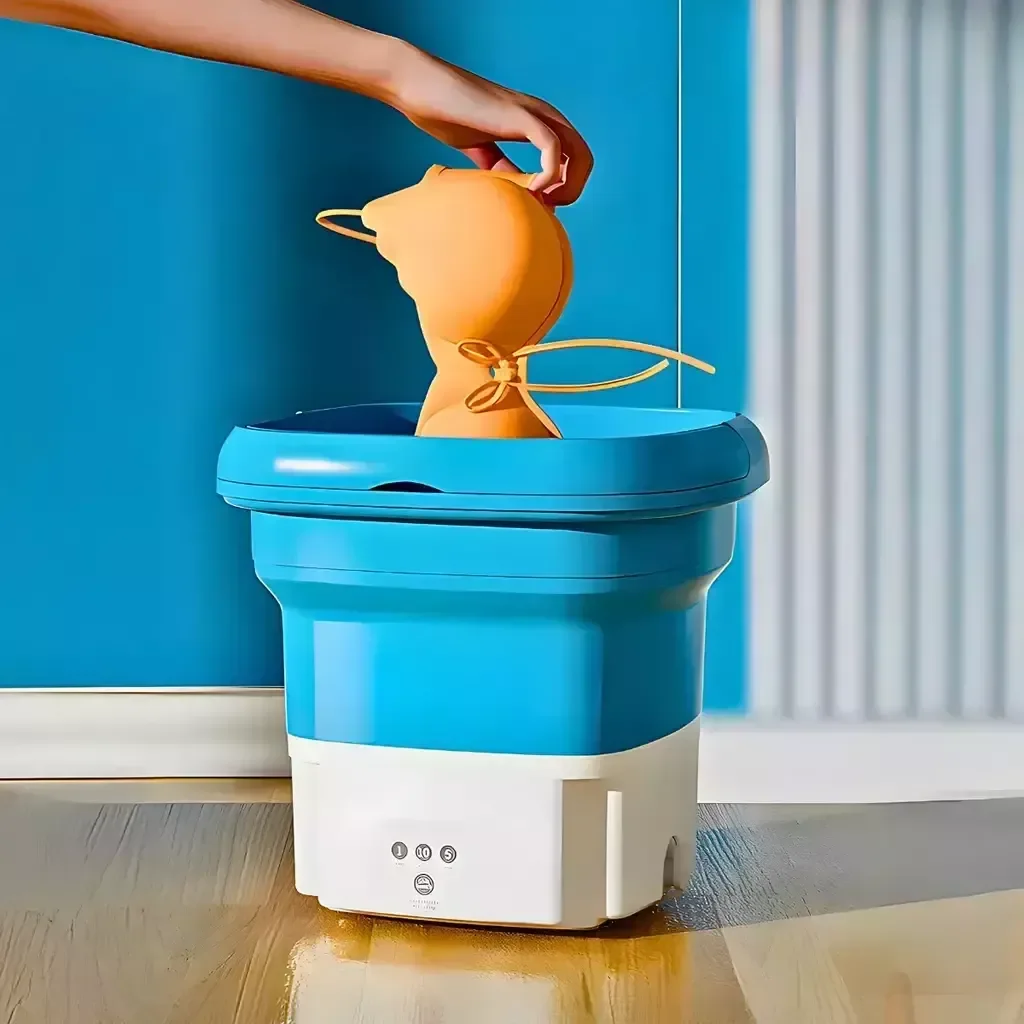 Mini Máquina de Lavar Roupa Portátil Dobrável Lavadora e Centrífuga Roupas Leves- Azul - 4