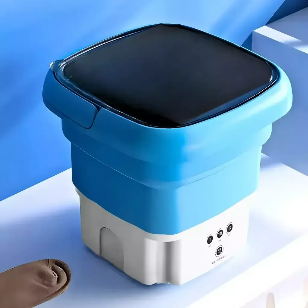 Mini Máquina de Lavar Roupa Portátil Dobrável Lavadora e Centrífuga Roupas Leves- Azul
