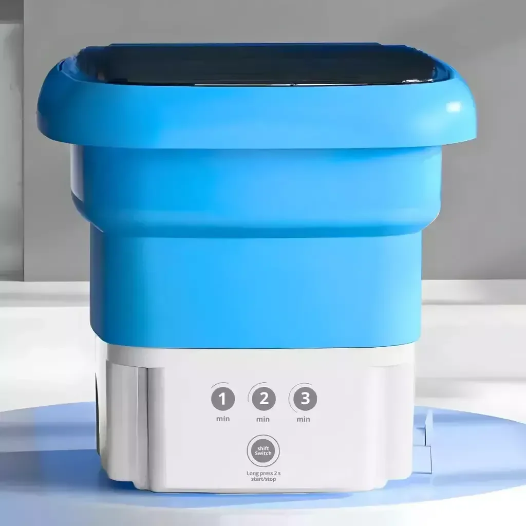 Ver imagem 2 de Mini Máquina de Lavar Roupa Portátil Dobrável Lavadora e Centrífuga Roupas Leves- Azul