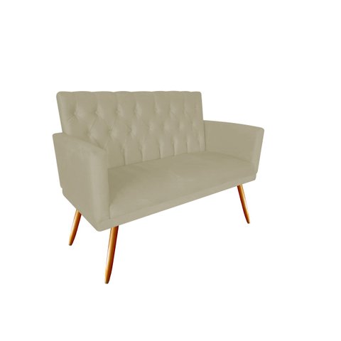 Namoradeira Decorativa Nina Capitonê Suede Bege 2 Lugares Pés Madeira Ms Decor