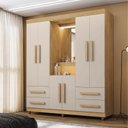 Ver imagem 1 de Guarda-Roupa Casal 6 Portas 4 Gavetas com Espelho e LED Nicho Iluminado São Paulo Cinamomo Off White