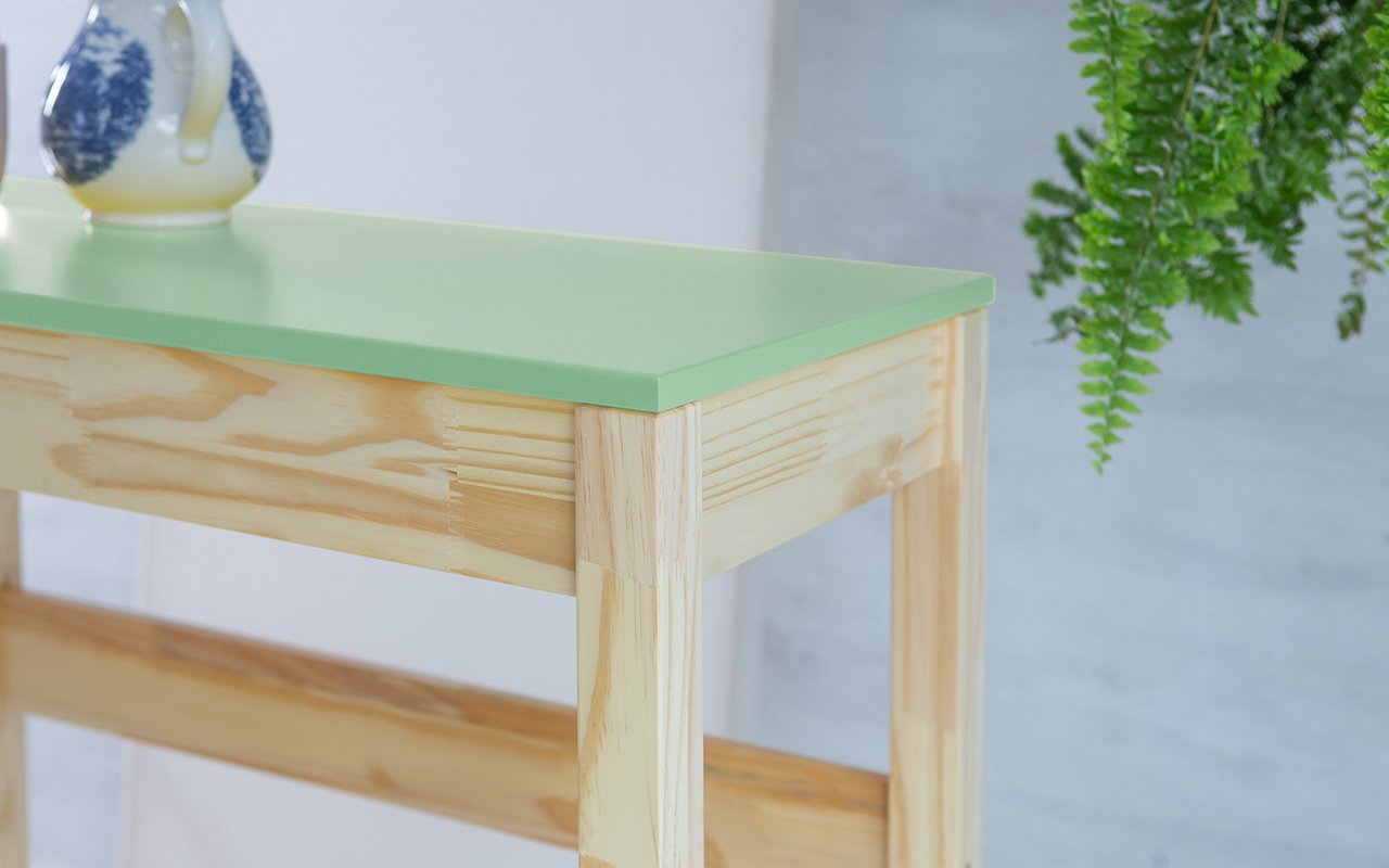 CONJUNTO BISTRÔ PARA COZINHA DE MADEIRA TAEDA COM TAMPO MDF MACIÇO OLGA VERNIZ NATURAL E VERDE SÁLVI - 2