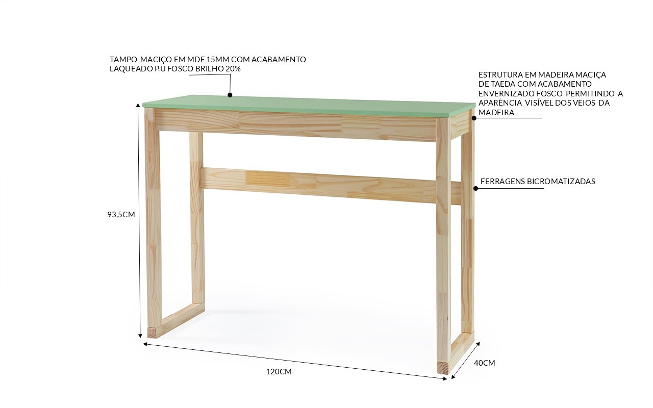 CONJUNTO BISTRÔ PARA COZINHA DE MADEIRA TAEDA COM TAMPO MDF MACIÇO OLGA VERNIZ NATURAL E VERDE SÁLVI - 3