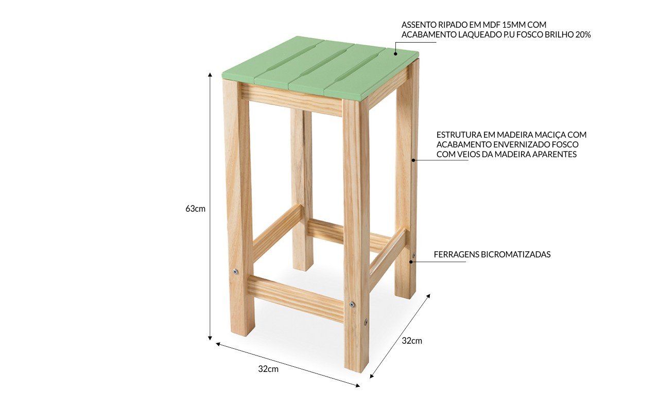 CONJUNTO BISTRÔ PARA COZINHA DE MADEIRA TAEDA COM TAMPO MDF MACIÇO OLGA VERNIZ NATURAL E VERDE SÁLVI - 4