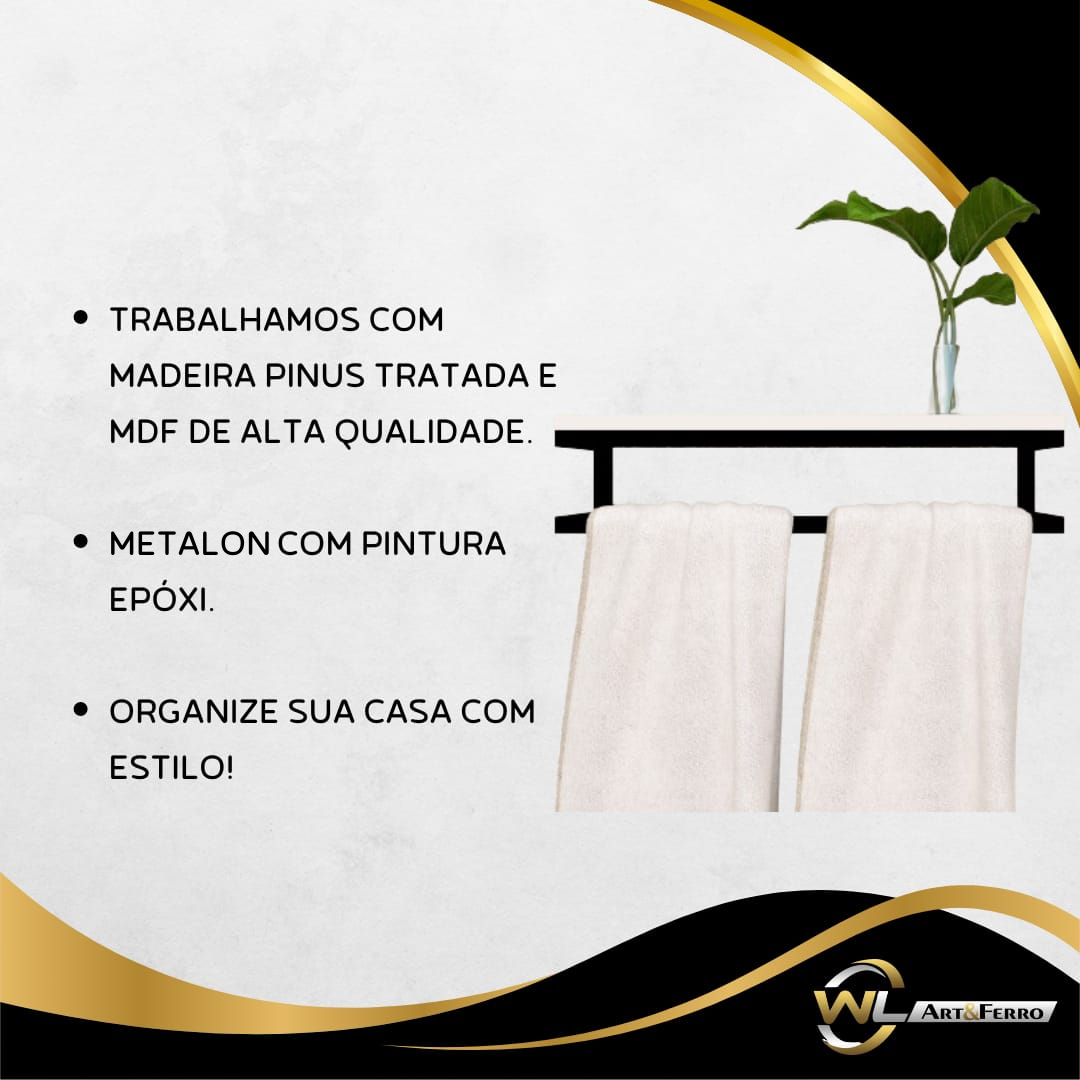 Toalheiro para Banheiro Mdf Branco 45cm - 5