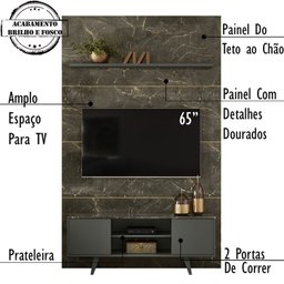 Composiçao Painel Rack Piso Teto TV 65 244x154cm 7611 Jade Oliva MDT - 3
