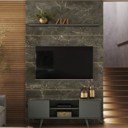 Composiçao Painel Rack Piso Teto TV 65 244x154cm 7611 Jade Oliva MDT - 2