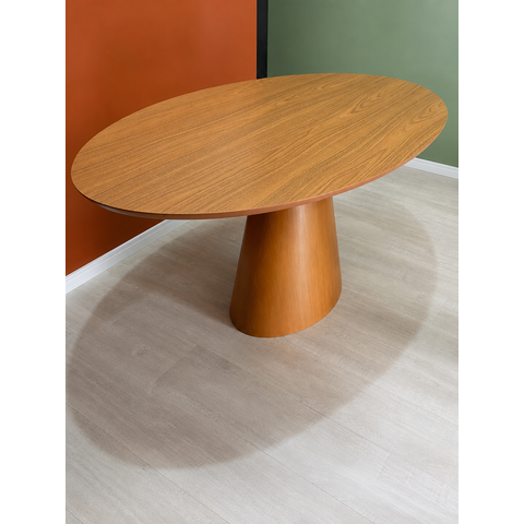 Mesa de Jantar Oval 220x120cm em Freijó Melamínico - Base Cone