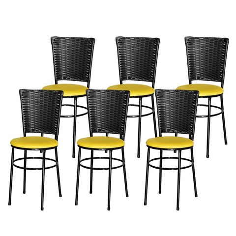 6 Cadeiras para Mesa Preta Hawai Preto:amarelo