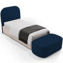 Ver imagem 1 de Cabeceira Cama Box 100cm Lanna com Puff Recamier Doha W01 Suede Azul Marinho - Lyam Decor