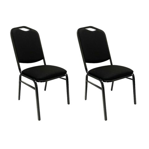 Kit 2 Cadeiras para Hotel Auditório Igreja Restaurante Eventos com Reforço Empilhável cor Preta Polt