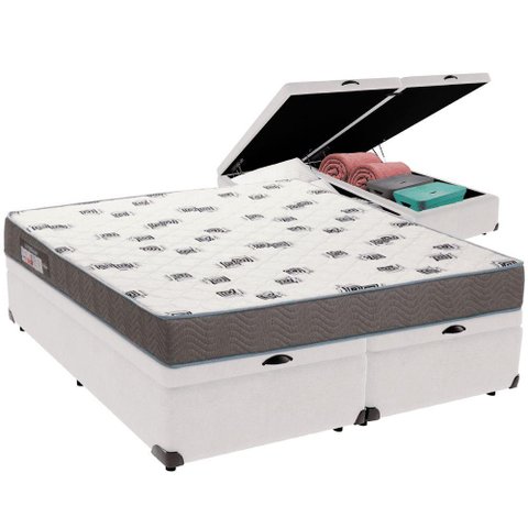 Cama Box Baú Branco e Colchão Light Espuma D33 Queen Ortobom