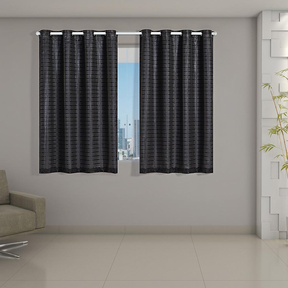 Cortina Blackout Prata com Voil Xadrez 2,00 M X 1,40 M Preto - 2