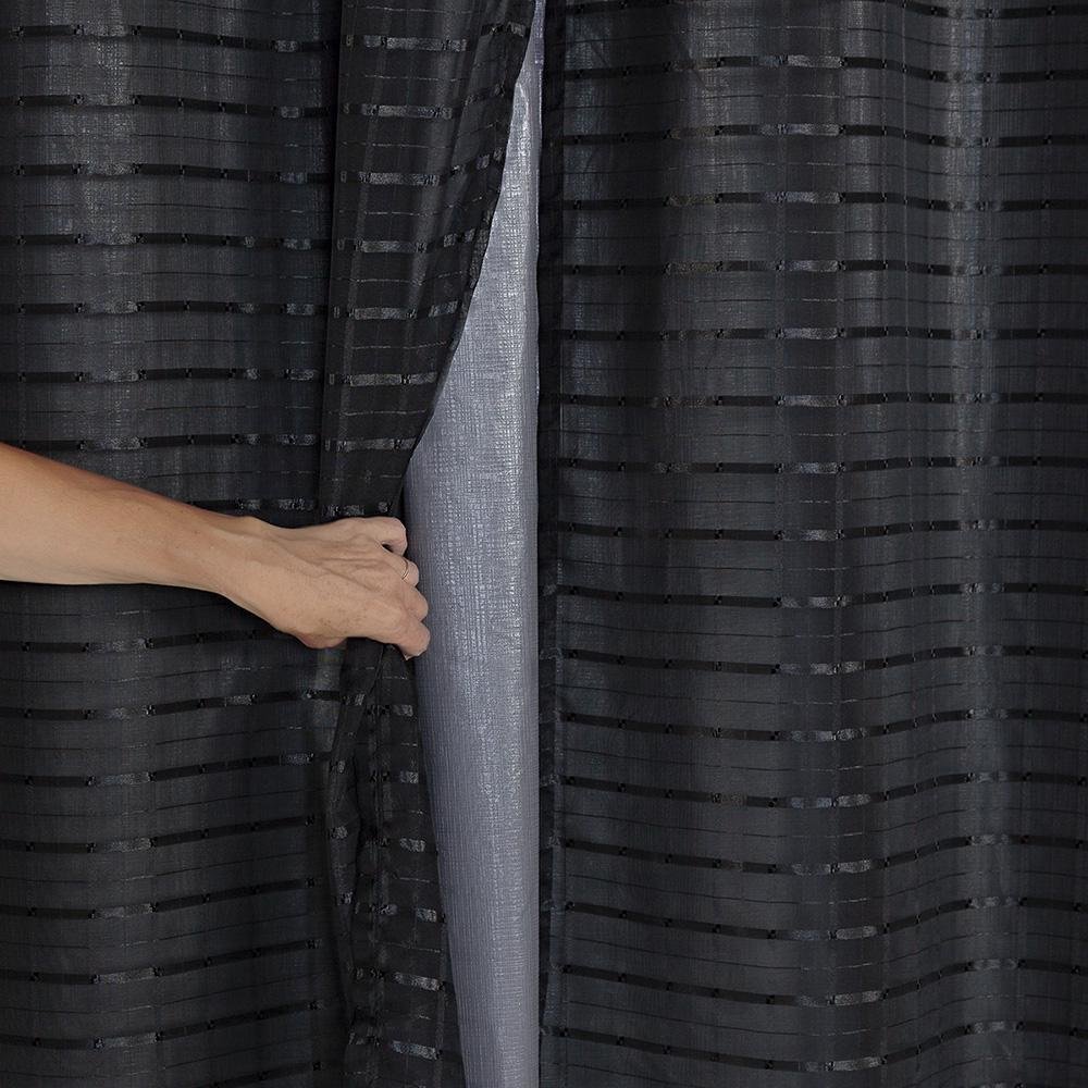 Cortina Blackout Prata com Voil Xadrez 2,00 M X 1,40 M Preto - 1