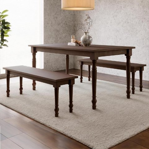 Conjunto de Mesa e Bancos Rubia 2 Lugares Tampo Madeira Café 160cm Mpozenato