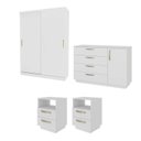 Ver imagem 2 de Kit Guarda Roupas 2 Portas, Cômoda e Mesa de Cabeceira Araçá CabeCasa MadeiraOriginals Branco