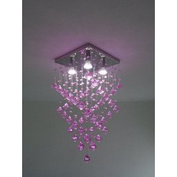 Lustre Plafon de Cristal Acrilíco - Pião Rosa - Base Fina 30x30 cm - 1