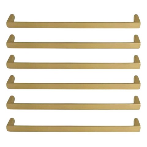 Kit 6 Puxadores de Armários Dourado Fosco Reto 19,2cm Torralba Oeiras Alça Balcões Portas Gavetas