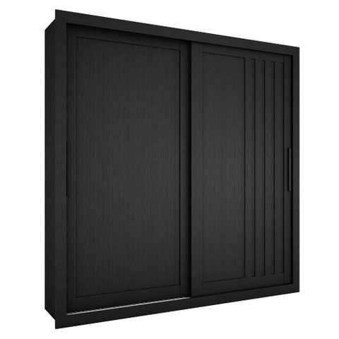 Guarda Roupa Casal Trian 2 Portas de Correr 4 Gavetas MDP e MDF Preto Milani Movelaria 220cm