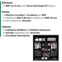 Ver imagem 4 de Guarda Roupa Casal Trian 2 Portas de Correr 4 Gavetas MDP e MDF Preto Milani Movelaria 220cm