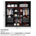 Ver imagem 2 de Guarda Roupa Casal Trian 2 Portas de Correr 4 Gavetas MDP e MDF Preto Milani Movelaria 220cm