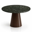 Ver imagem 1 de Mesa de Jantar Cone Redondo 90 cm Tampo Mármore Verde Guatemala Base Laca Marrom Cacau