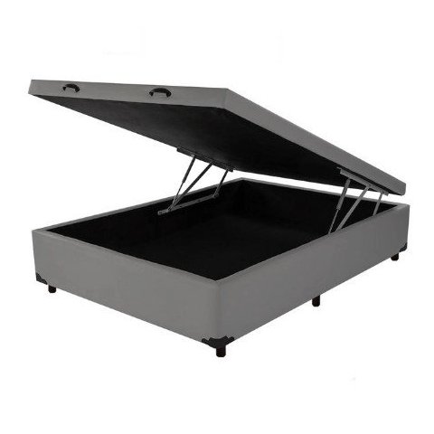 Base Box Baú Viúva Blindado 128x188 Corino Cinza Bio Box