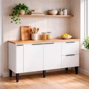 Ver imagem 3 de Balcão Buffet Cozinha com Tampo 144x85x51cm Cisne 150 Cozimax Branco/jequitiba
