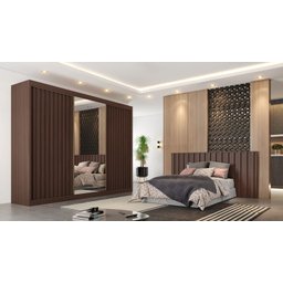 Guarda Roupa Casal Ripado com Espelho - Athenas - Móveis Europa - 1