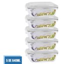 Ver imagem 2 de Conjunto 5 Pote Vidro Hermético Marmita Tampa 4 Travas 640ml