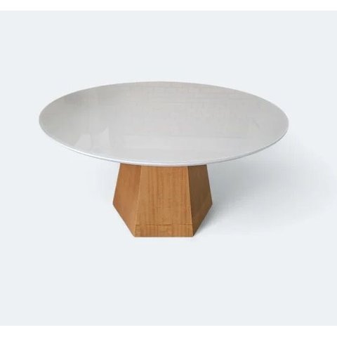 Mesa de Jantar Base Oitavada Laminada e Tampo em Vidro Off White 100 cm