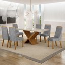 Ver imagem 1 de Mesa de Jantar Aurora 180x90cm Vidro 40mm Cinamomo Off White com Kit 6 Cadeiras Linho Prata -