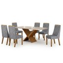 Ver imagem 2 de Mesa de Jantar Aurora 180x90cm Vidro 40mm Cinamomo Off White com Kit 6 Cadeiras Linho Prata -
