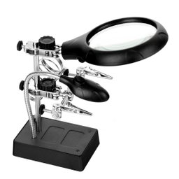 Lupa Bancada Eletronica Mesa 5 Leds 3 Lentes Garras De Solda - 1