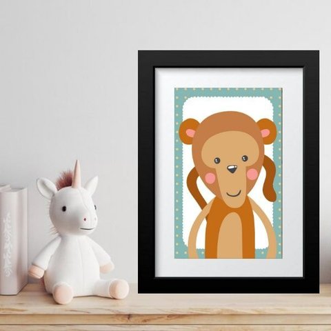 Quadro Infantil Safari Macaquinho- 60x48cm:moldura Preta