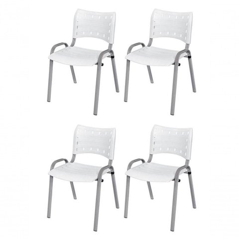 Cadeira Iso Base Cinza Escola, Escritório Branco - Kit 4 Un