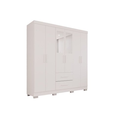 Guarda-roupa Casal 6 Portas 2 Gavetas com Espelho Estrela Premium Salleto Branco